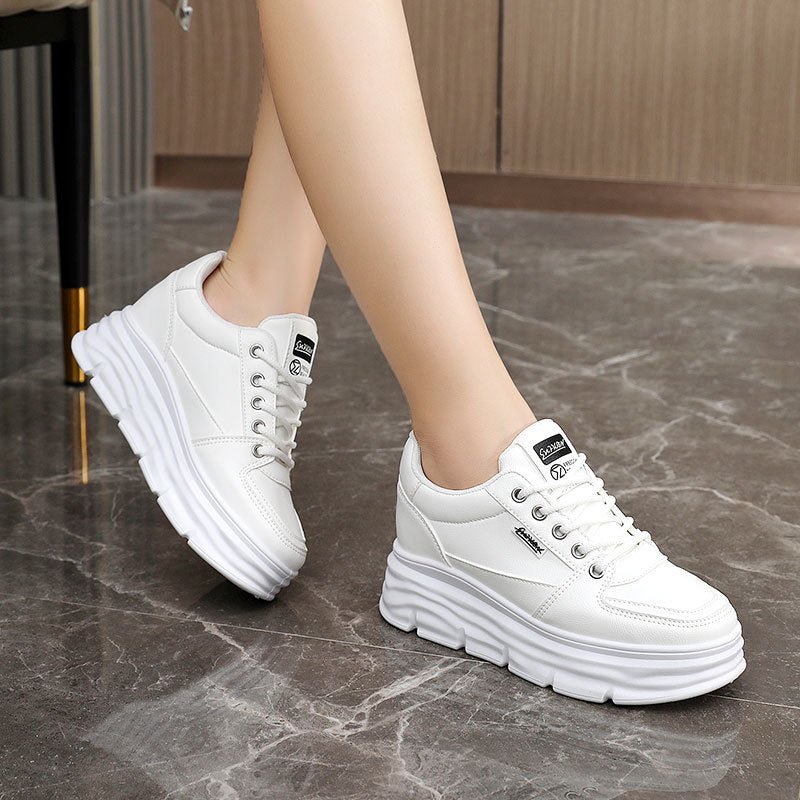 New White Shoes 2025 Summer and Autumn Solid Color Heightened Thick Bottom Breathable Sneakers - Negative Apparel