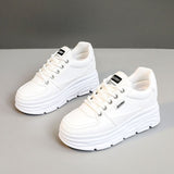 New White Shoes 2025 Summer and Autumn Solid Color Heightened Thick Bottom Breathable Sneakers - Negative Apparel