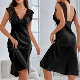 New women's pajamas French elegant suspender long nightgown women's simple loungewear DQ21859 - Negative Apparel