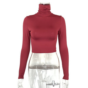 New women's sxy slim crop top long - sleeved high - necked top - Negative Apparel