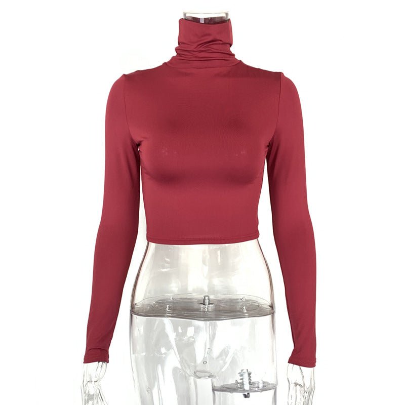 New women's sxy slim crop top long - sleeved high - necked top - Negative Apparel