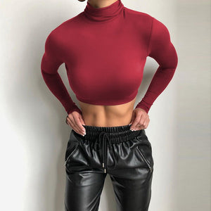 New women's sxy slim crop top long - sleeved high - necked top - Negative Apparel