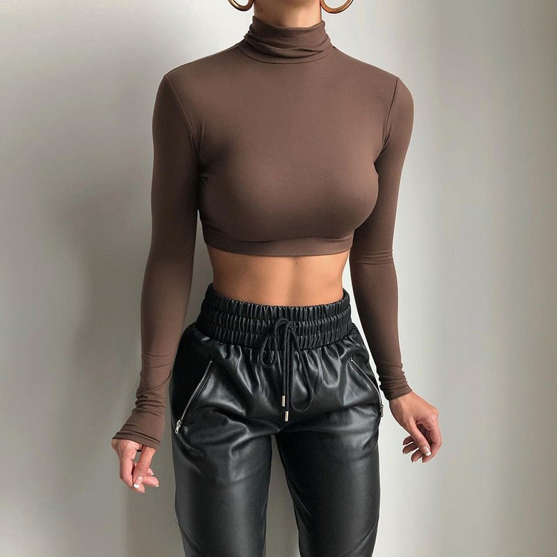 New women's sxy slim crop top long - sleeved high - necked top - Negative Apparel