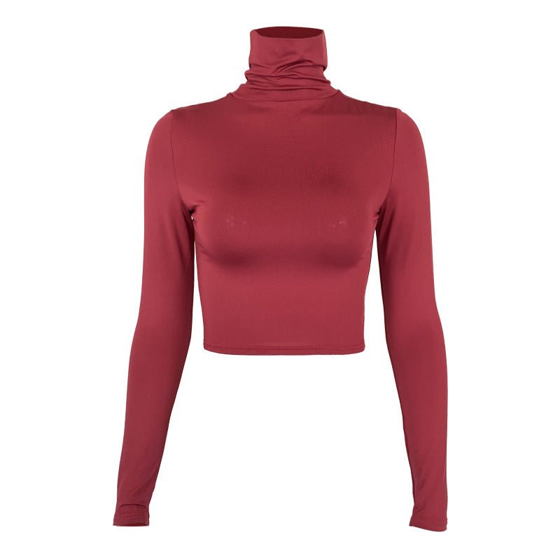 New women's sxy slim crop top long - sleeved high - necked top - Negative Apparel