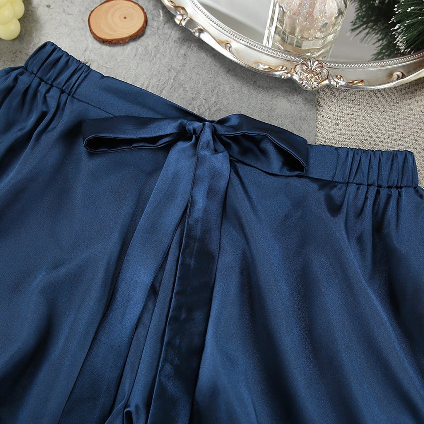 Nightgown three - piece set imitation with silk satin feather loungewear set - Negative Apparel