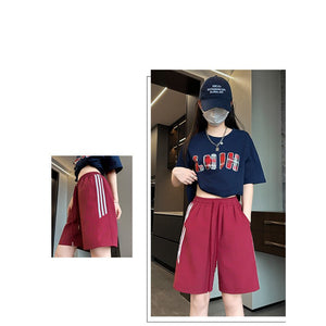 Nylon quick - drying sports shorts women's summer thin high - waisted casual wide - leg medium pants, thin outer striped five - point pants - Negative Apparel
