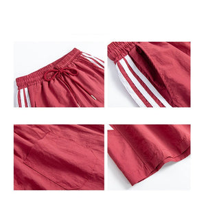 Nylon quick - drying sports shorts women's summer thin high - waisted casual wide - leg medium pants, thin outer striped five - point pants - Negative Apparel