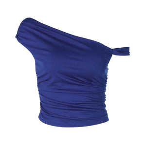 Oblique collar off - shoulder twist design pleated slim fit T-shirt - Negative Apparel