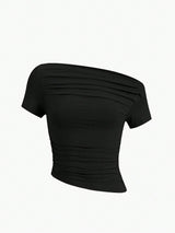 Oblique shoulder slimming tight top - Negative Apparel