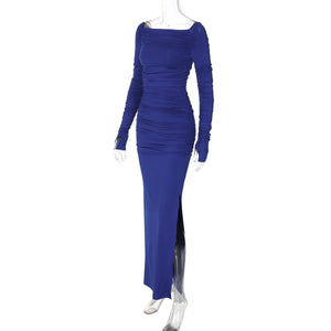 Off - shoulder one - shoulder sexy tight pleated side slit dress - Negative Apparel