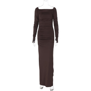 Off - shoulder one - shoulder sexy tight pleated side slit dress - Negative Apparel