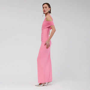 One - shoulder backless pleated slit irregular dress - Negative Apparel