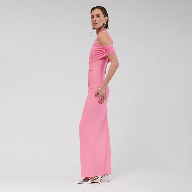 One - shoulder backless pleated slit irregular dress - Negative Apparel