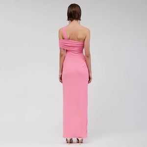 One - shoulder backless pleated slit irregular dress - Negative Apparel