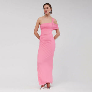 One - shoulder backless pleated slit irregular dress - Negative Apparel