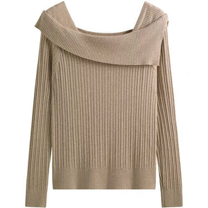 One - shoulder knitted sweater irregular French style shoulder long sleeve top - Negative Apparel