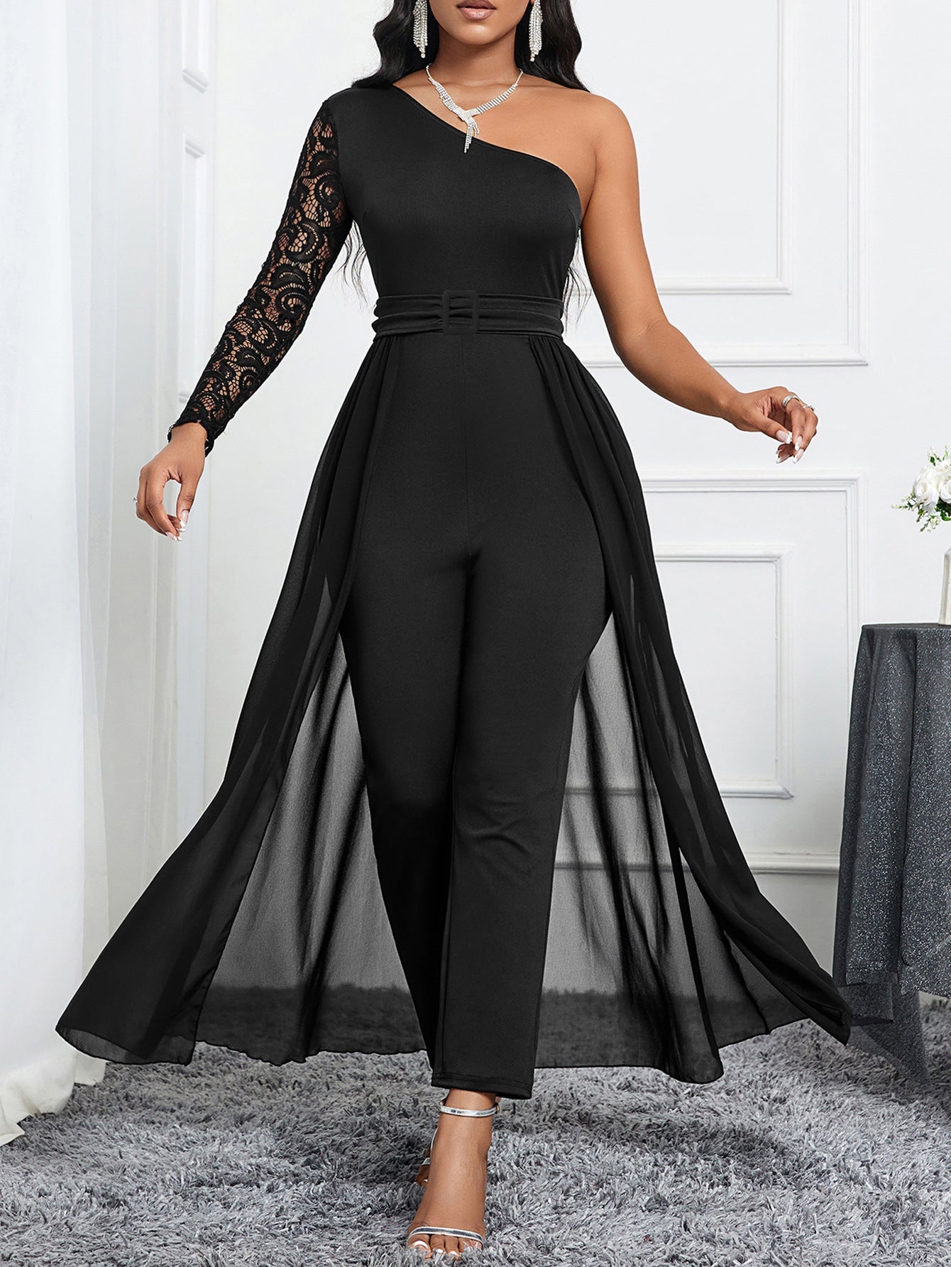 One - shoulder sleeve sxy slim jumpsuit - Negative Apparel