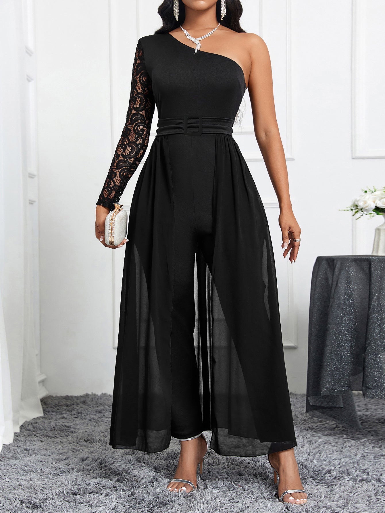 One - shoulder sleeve sxy slim jumpsuit - Negative Apparel