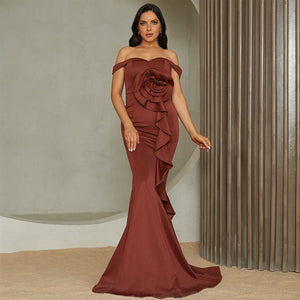 One - shoulder sleeveless slim long solid color banquet bridesmaid dress evening dress - Negative Apparel