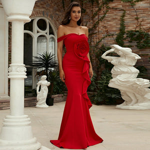 One - shoulder sleeveless slim long solid color banquet bridesmaid dress evening dress - Negative Apparel