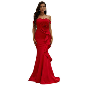 One - shoulder sleeveless slim long solid color banquet bridesmaid dress evening dress - Negative Apparel