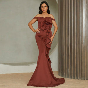 One - shoulder sleeveless slim long solid color banquet bridesmaid dress evening dress - Negative Apparel