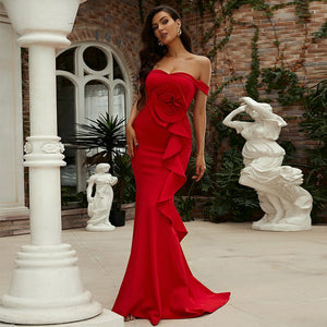 One - shoulder sleeveless slim long solid color banquet bridesmaid dress evening dress - Negative Apparel