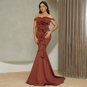 One - shoulder sleeveless slim long solid color banquet bridesmaid dress evening dress - Negative Apparel