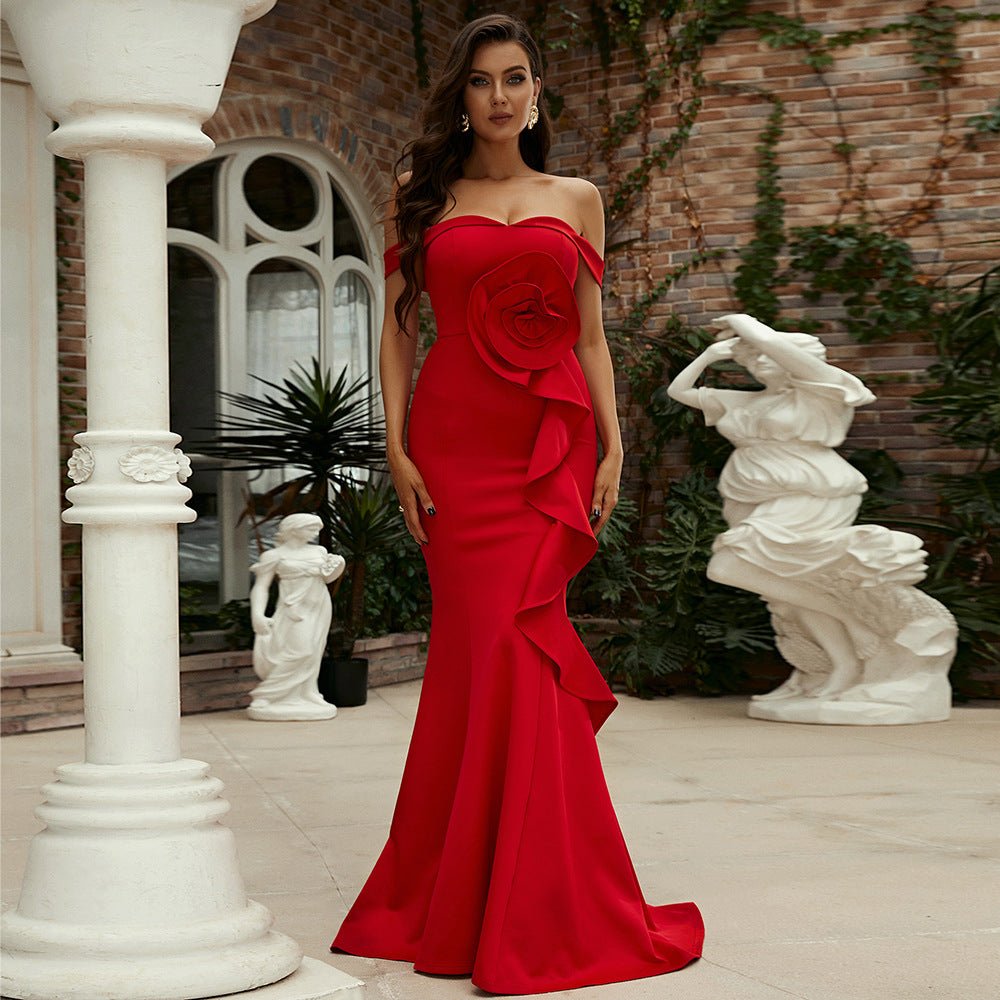 One - shoulder sleeveless slim long solid color banquet bridesmaid dress evening dress - Negative Apparel