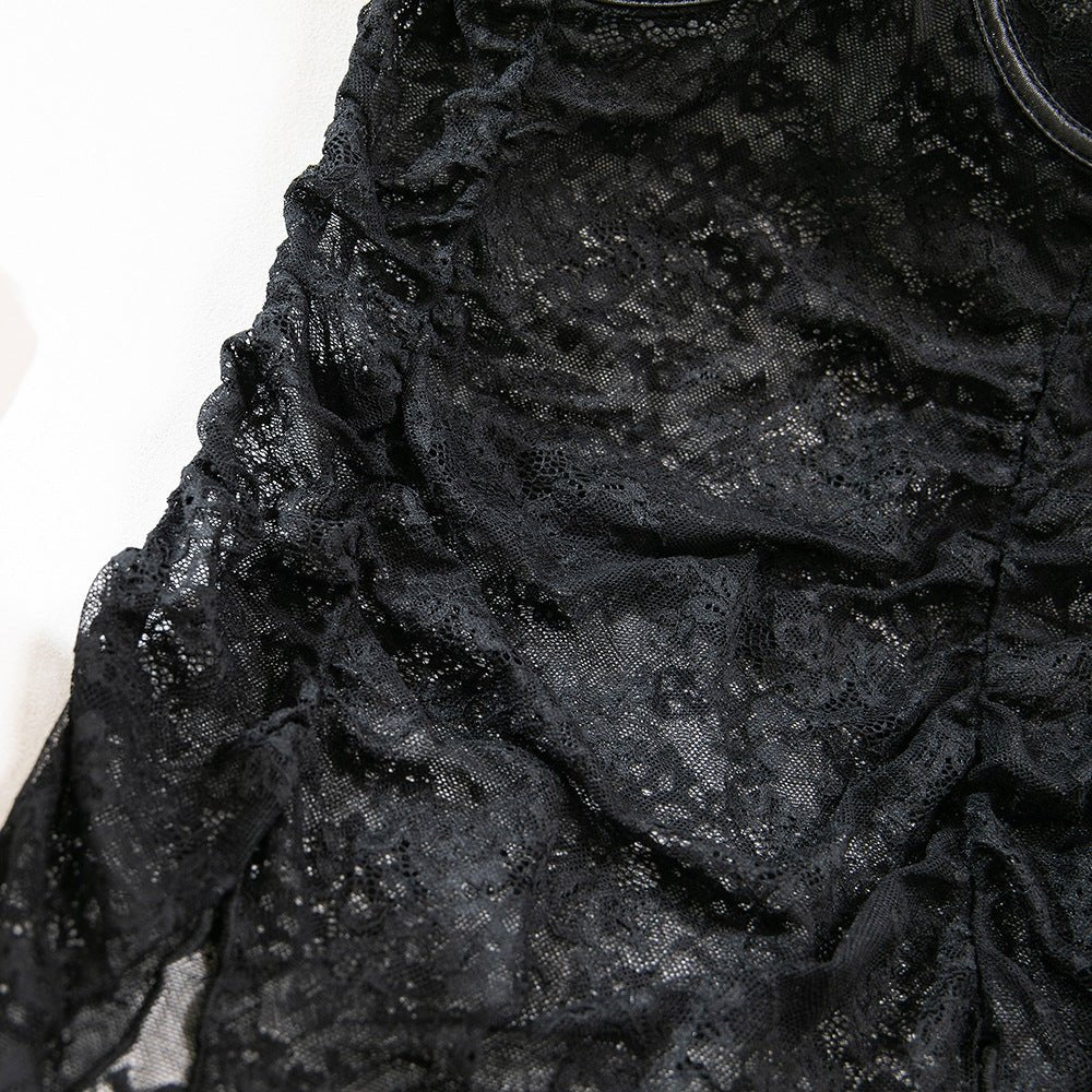 Onyx Noir | Lace Perspective High - Split Mesh Maxi Dress - Negative Apparel