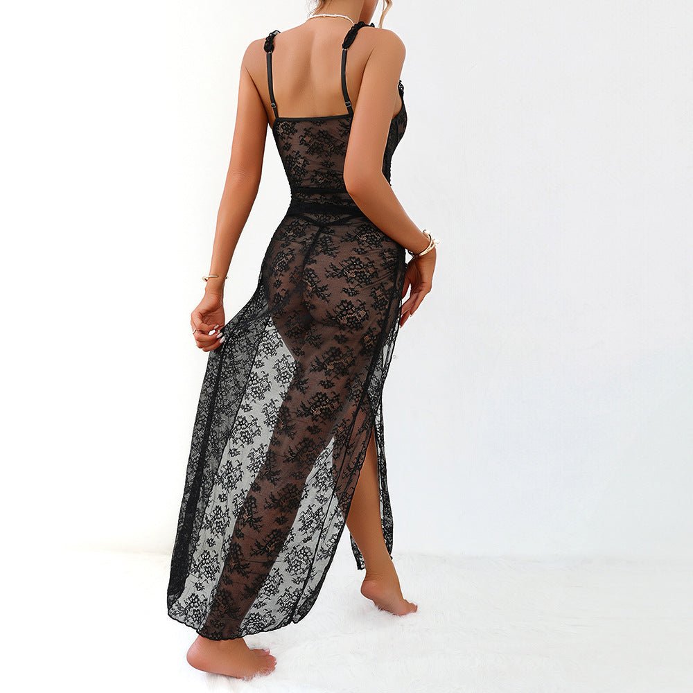 Onyx Noir | Lace Perspective High - Split Mesh Maxi Dress - Negative Apparel