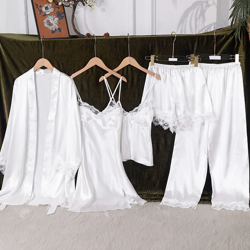 Pajamas new women's sexy pajamas women's summer sexy lace suspender shorts trousers five - piece set 22120 - Negative Apparel