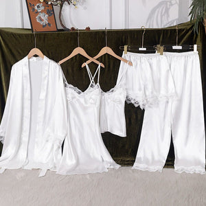 Pajamas new women's sexy pajamas women's summer sexy lace suspender shorts trousers five - piece set 22120 - Negative Apparel