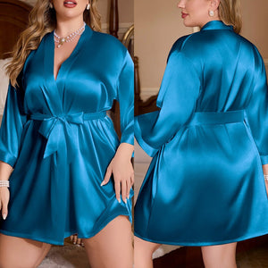pajamas, women's large - size pajamas, loose and comfortable bathrobes, ice silk loungewear WP22376 - Negative Apparel
