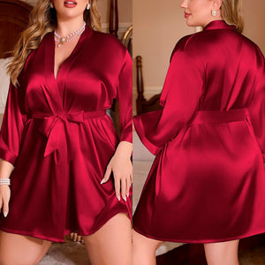 pajamas, women's large - size pajamas, loose and comfortable bathrobes, ice silk loungewear WP22376 - Negative Apparel