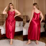 pajamas women's large size solid color lace splicing suspender long nightdress SQ22183 - Negative Apparel