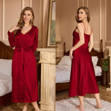 pajamas women's spring and summer loose suspender skirt bathrobe loungewear fashion nightgown set WP22108 - Negative Apparel