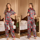 pajamas women's summer loungewear suit, short - sleeved trousers lapel printTZ3431 - Negative Apparel