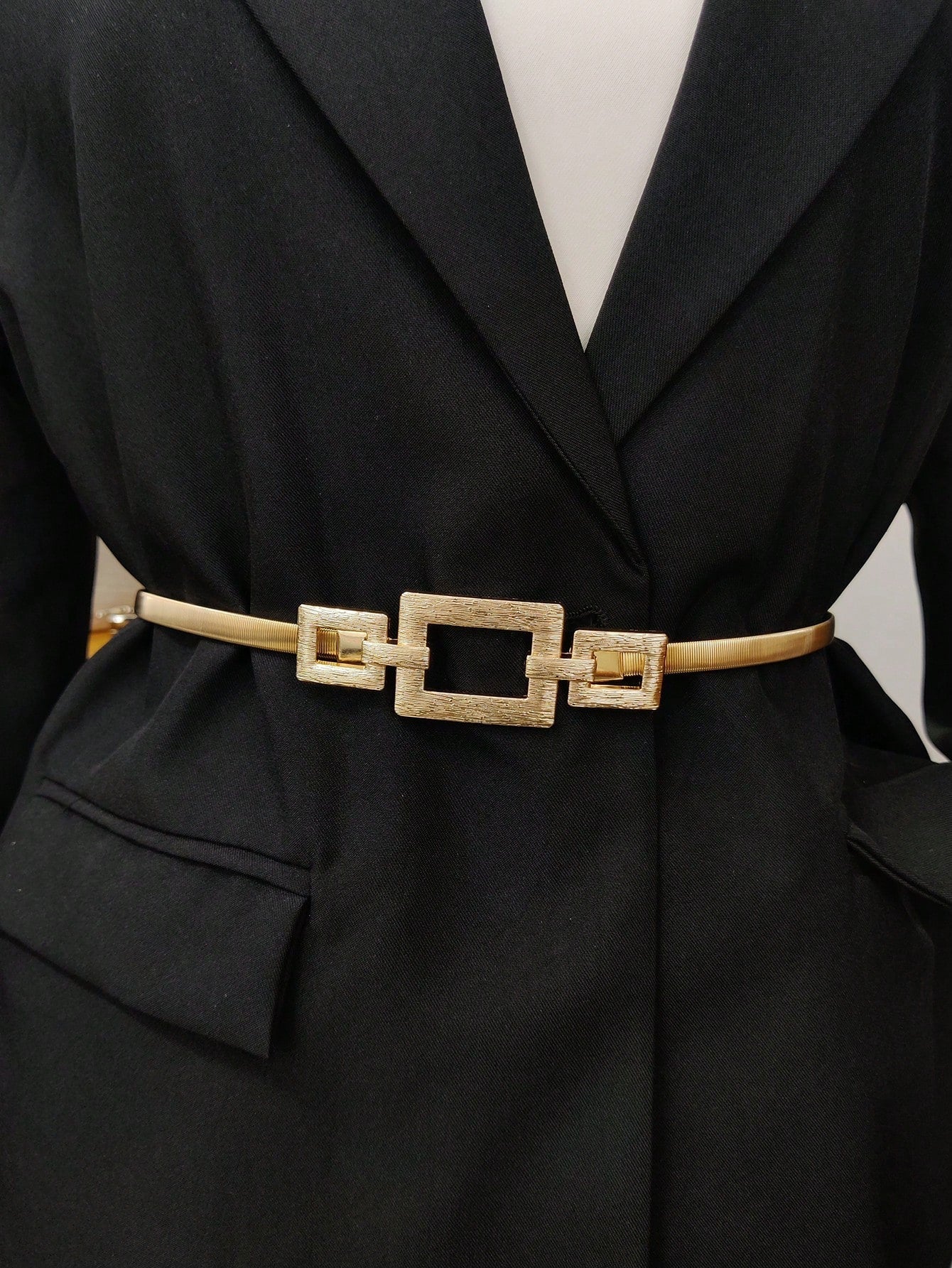 Party 1pc Gold - Color Elastic Metal Waist Chain Belt For Women's Dresses, Coats, Suitable For Daily Use - Negative Apparel
