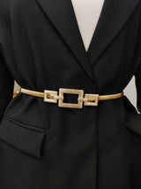 Party 1pc Gold - Color Elastic Metal Waist Chain Belt For Women's Dresses, Coats, Suitable For Daily Use - Negative Apparel