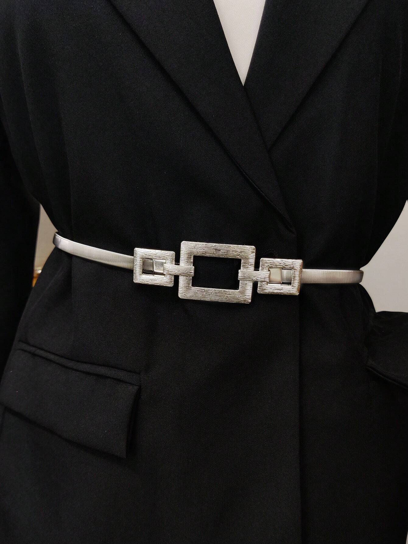 Party 1pc Gold - Color Elastic Metal Waist Chain Belt For Women's Dresses, Coats, Suitable For Daily Use - Negative Apparel