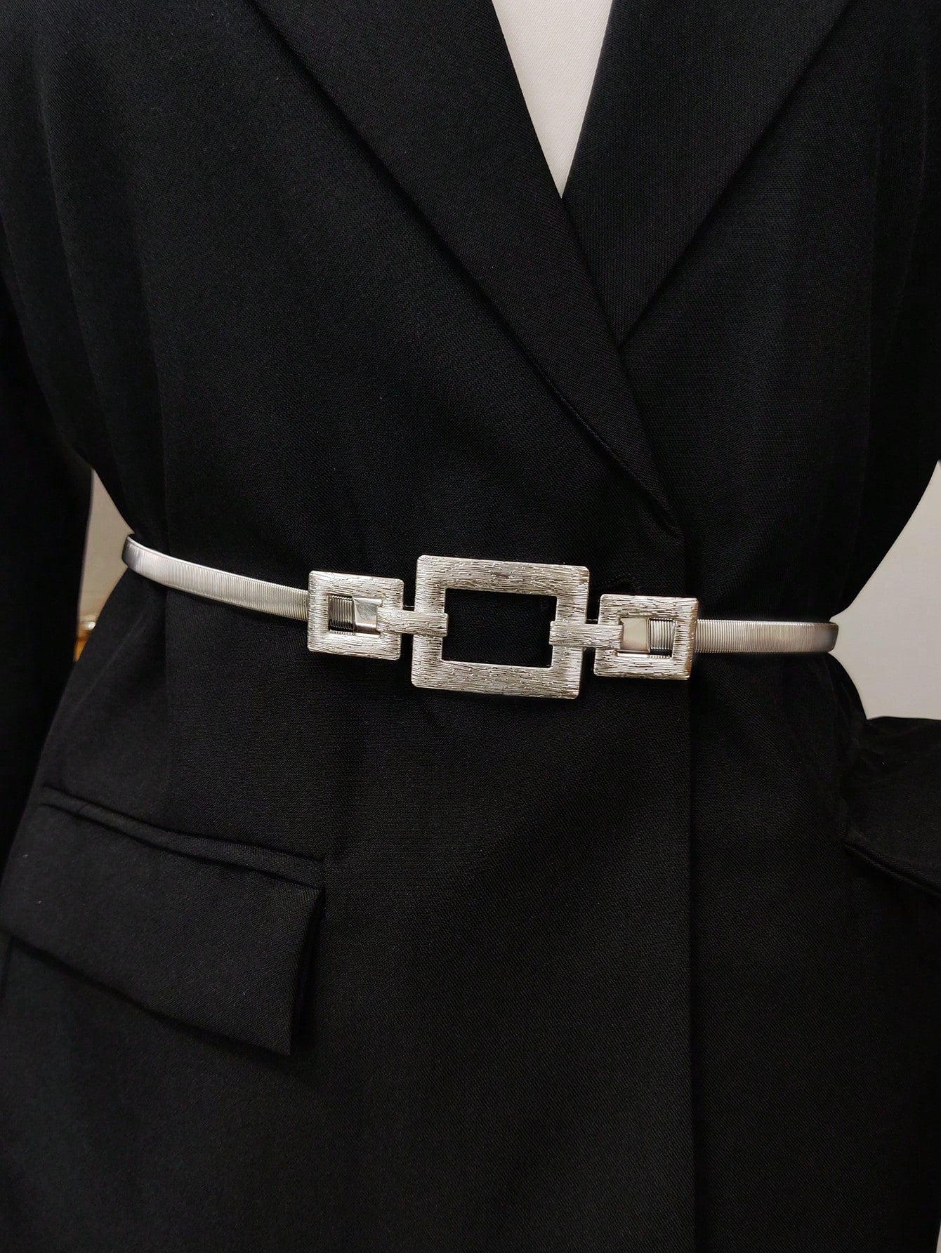 Party 1pc Gold - Color Elastic Metal Waist Chain Belt For Women's Dresses, Coats, Suitable For Daily Use - Negative Apparel
