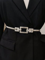 Party 1pc Gold - Color Elastic Metal Waist Chain Belt For Women's Dresses, Coats, Suitable For Daily Use - Negative Apparel