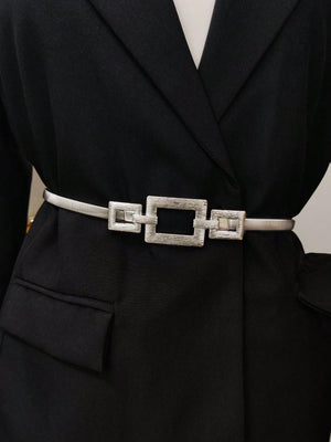 Party 1pc Gold - Color Elastic Metal Waist Chain Belt For Women's Dresses, Coats, Suitable For Daily Use - Negative Apparel