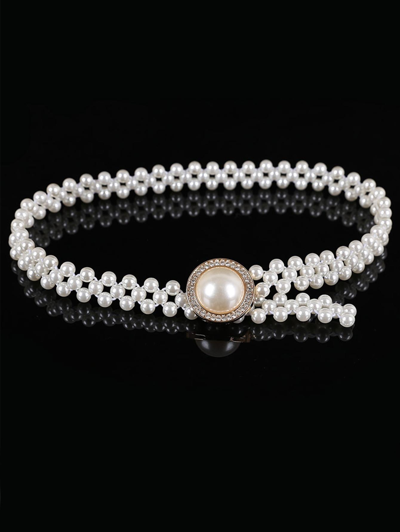 Party Faux Pearl Decor Belt - Negative Apparel