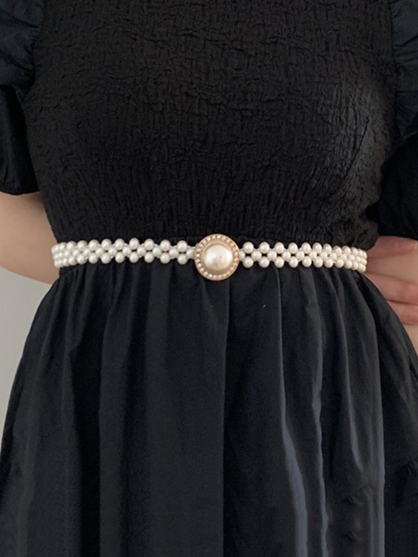 Party Faux Pearl Decor Belt - Negative Apparel