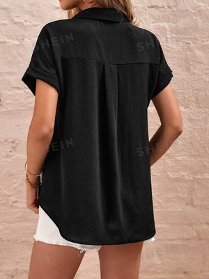 Patched Pocket Batwing Sleeve Shirt - Negative Apparel