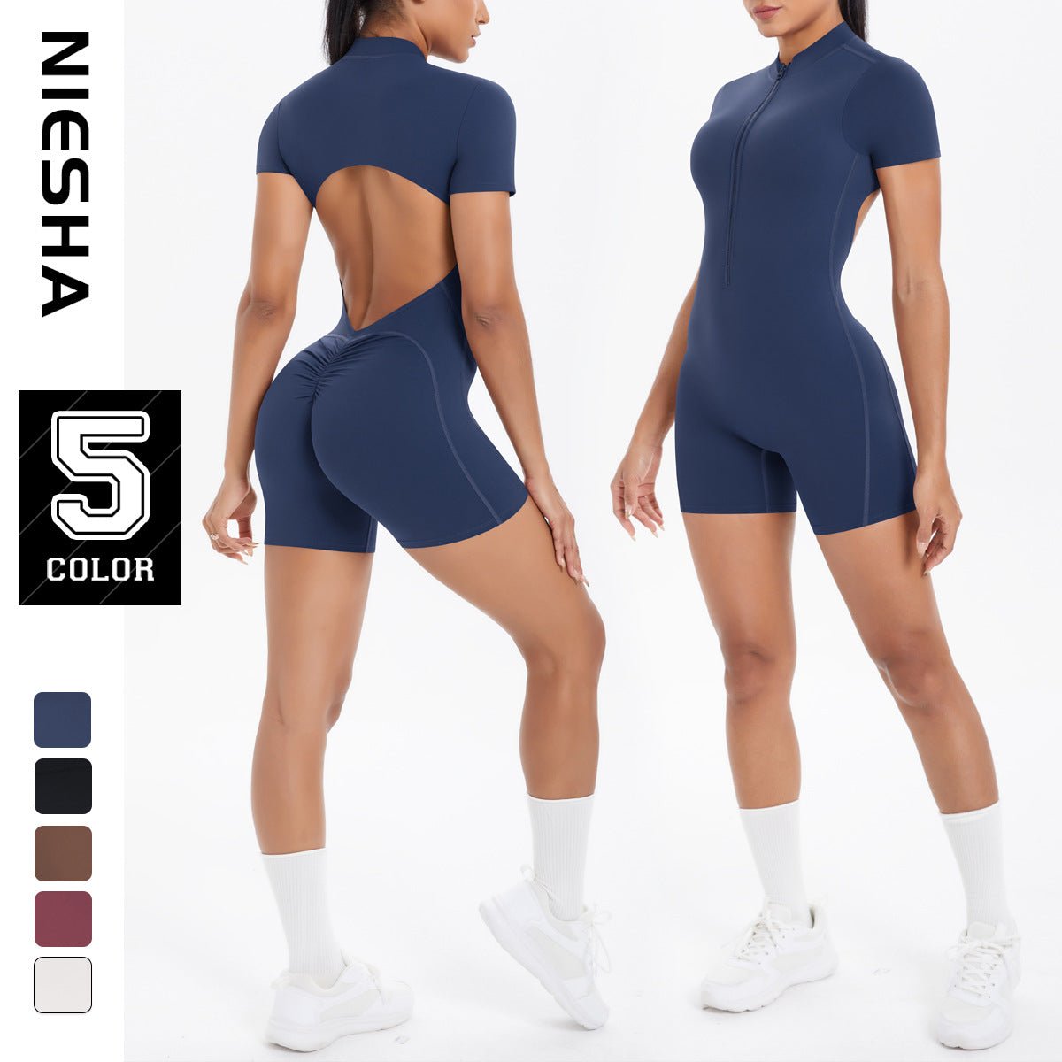 Peach Lift Zip Bodysuit | Sculpted. Breathable. Bold. - Negative Apparel