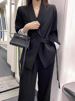 Pink high - end suit for women 2025 spring new design wide - leg pants two - piece suit - Negative Apparel