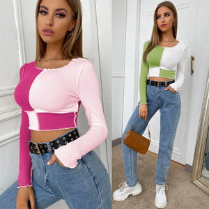 Plaid Long Sleeve T-Shirt - Matching casual round neck long - sleeved short tops - Negative Apparel